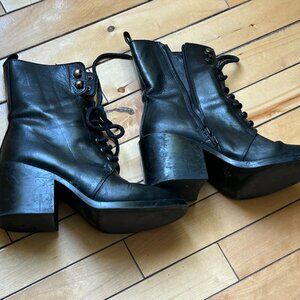 Black leather combat boots